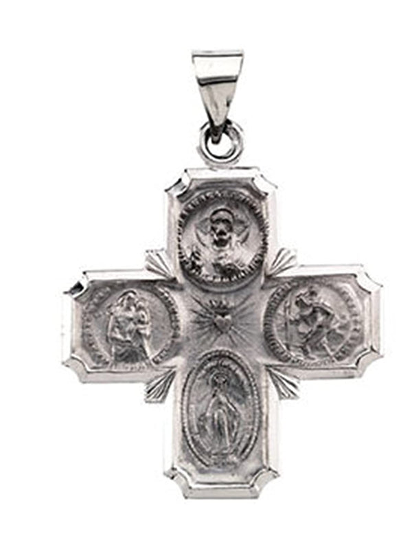 14k White Gold Hollow Four-Way Cross Medal (25x24.25 MM)