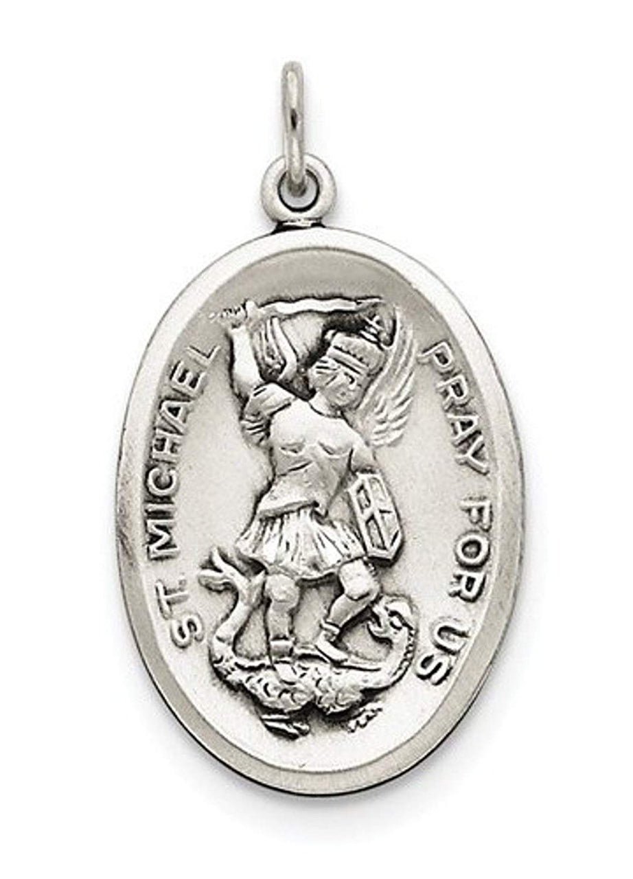 Sterling Silver Saint Michael Medal Charm Pendant (35X20 MM)