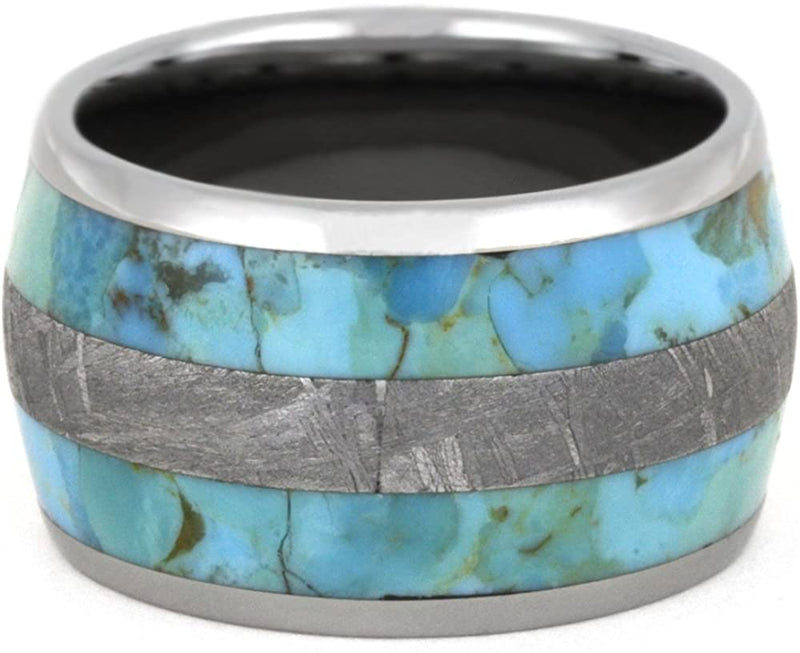 Turquoise, Gibeon Meteorite 15mm Comfort-Fit Titanium Wide Rustic Band, Size 4.5