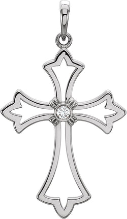 Platinum Diamond Fleur-de-Lis Cross Pendant (.03 Ct, G-H Color, I1 Clarity)