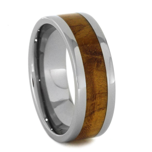 Teak Burl Wood 8mm Comfort-Fit Titanium Flat Ring