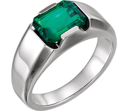 Men's Chatham Created Emerald 3 Ct. Ring, Rhodium-Plated 14k White Gold