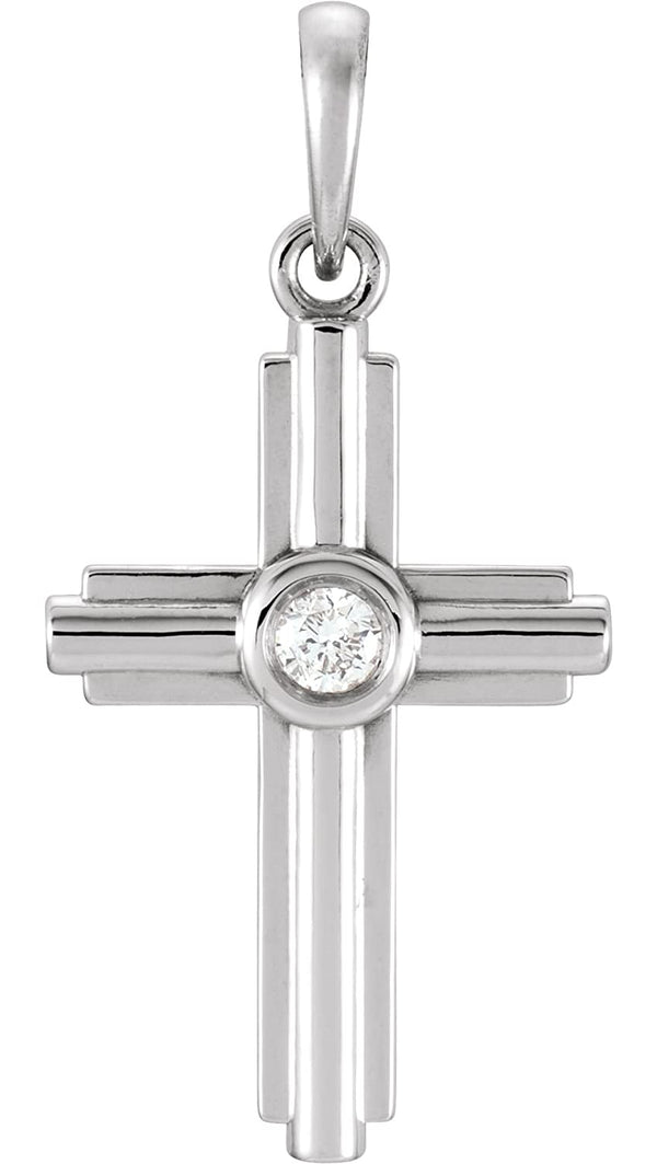 Diamond Zia Cross Rhodium-Plated 14k White Gold Pendant (.06 Ct, G-H Color, I1 Clarity)