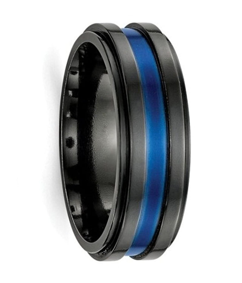 Edward Mirell Black Titanium Grooved Blue Anodized 7.5mm Band