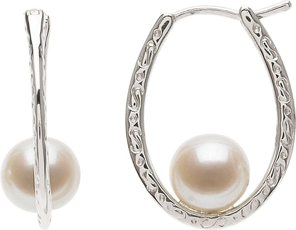 Freshwater Cultured Pearl Hoop Earrings, Sterling Silver (7.5-8mm)