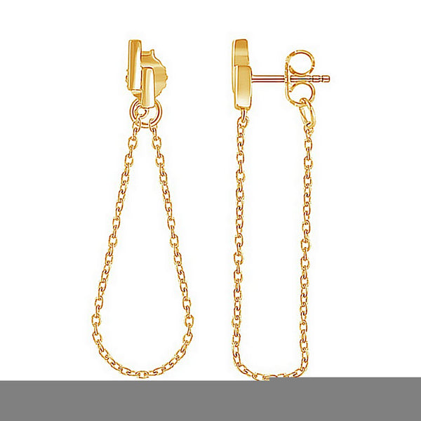 Double Bar Chain Earrings, 14k Yellow Gold