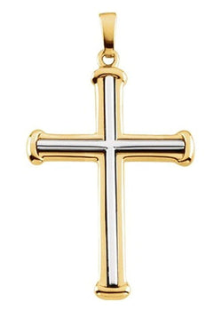 Two-Tone Church Cross 14k Yellow and White Gold Pendant (34.75 X 25MM)