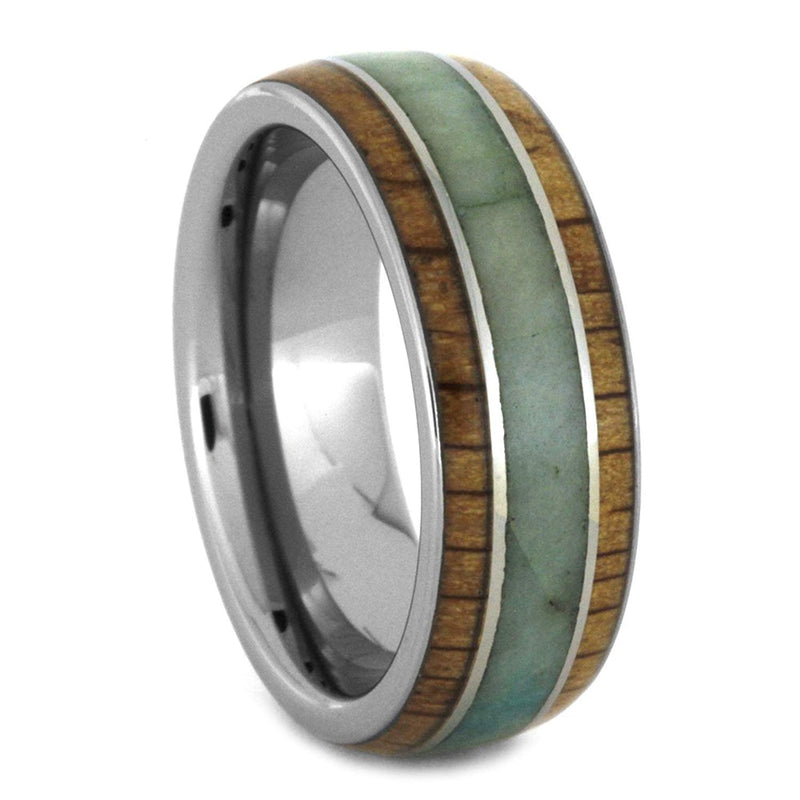 Chrysocolla, Oak Wood 8mm Comfort-Fit Titanium Wedding Band, Size 9.5