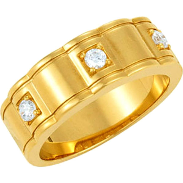 Men's 3-Stone Diamond Scalloped 14k Yellow Gold Ring, Size 10 (1/4 Cttw )