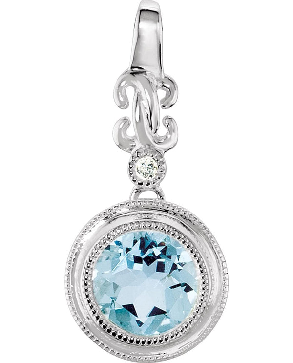 14k White Gold Aquamarine and .01 Cttw Diamond Pendant