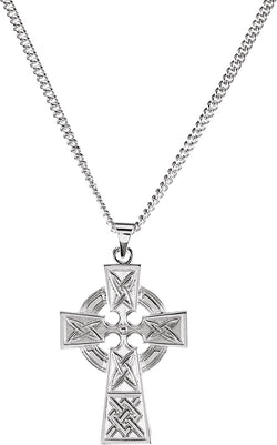 Celtic Halo Cross Sterling Silver Necklace, 24"