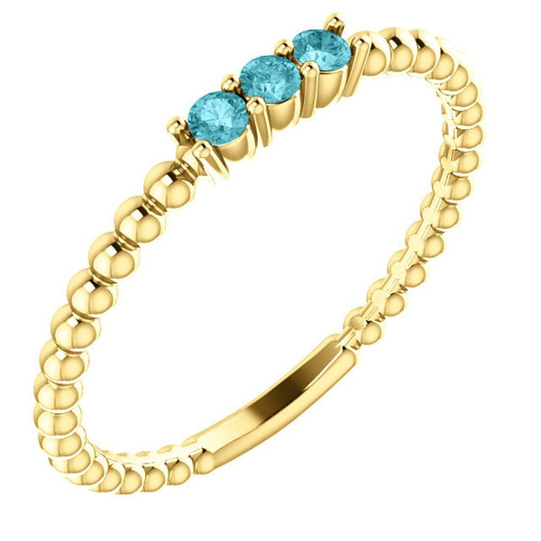 Blue Zircon Beaded Ring, 14k Yellow Gold, Size 7.25