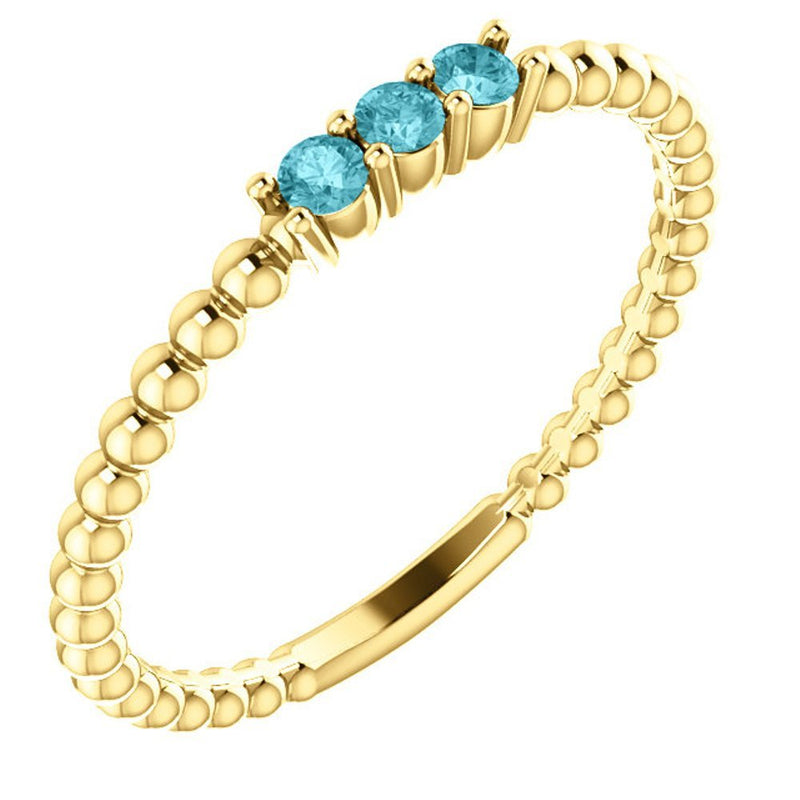 Blue Zircon Beaded Ring, 14k Yellow Gold, Size 7.25