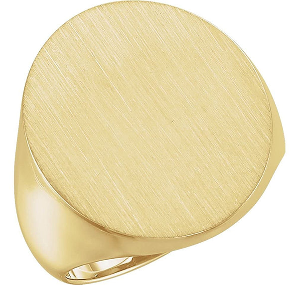 Men's 18k Yellow Gold Satin Brushed Oval Signet Ring, 22X20mm, Size 11