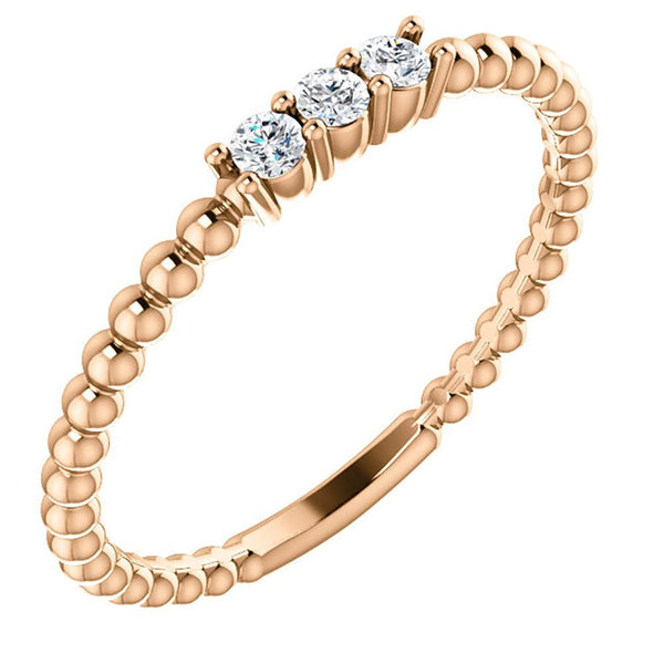 Diamond Beaded Ring, 14k Rose Gold, Size 8