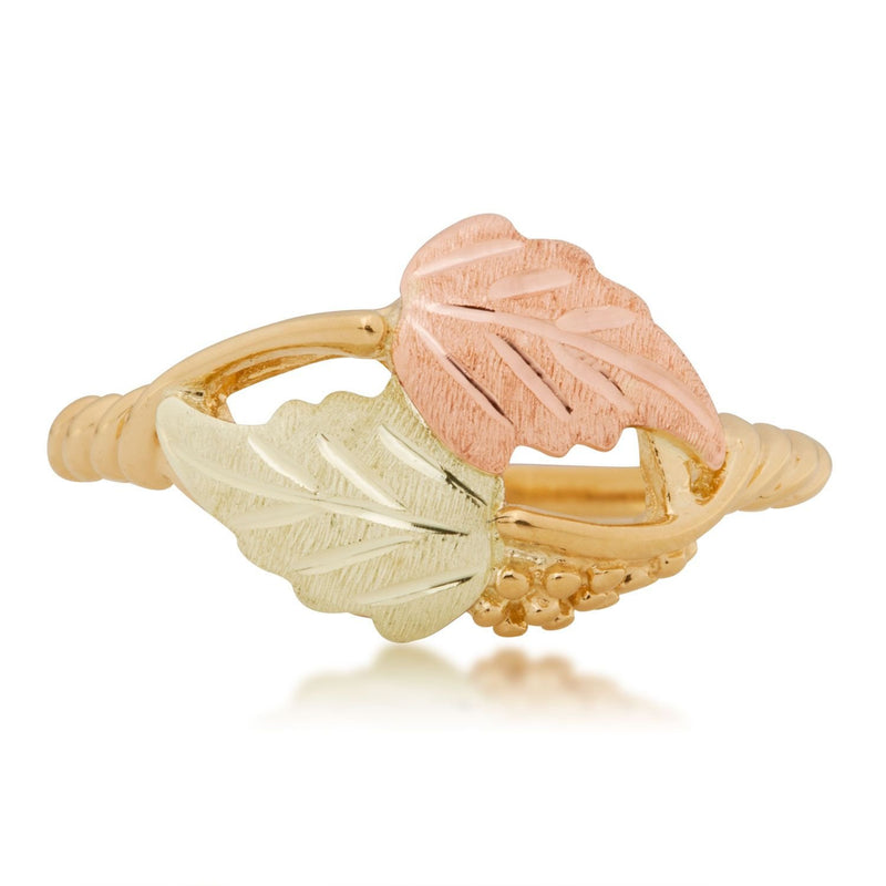 Petite Twisted Leaf Ring, 10k Yellow Gold, 12k Green and Rose Gold Black Hills Gold Motif