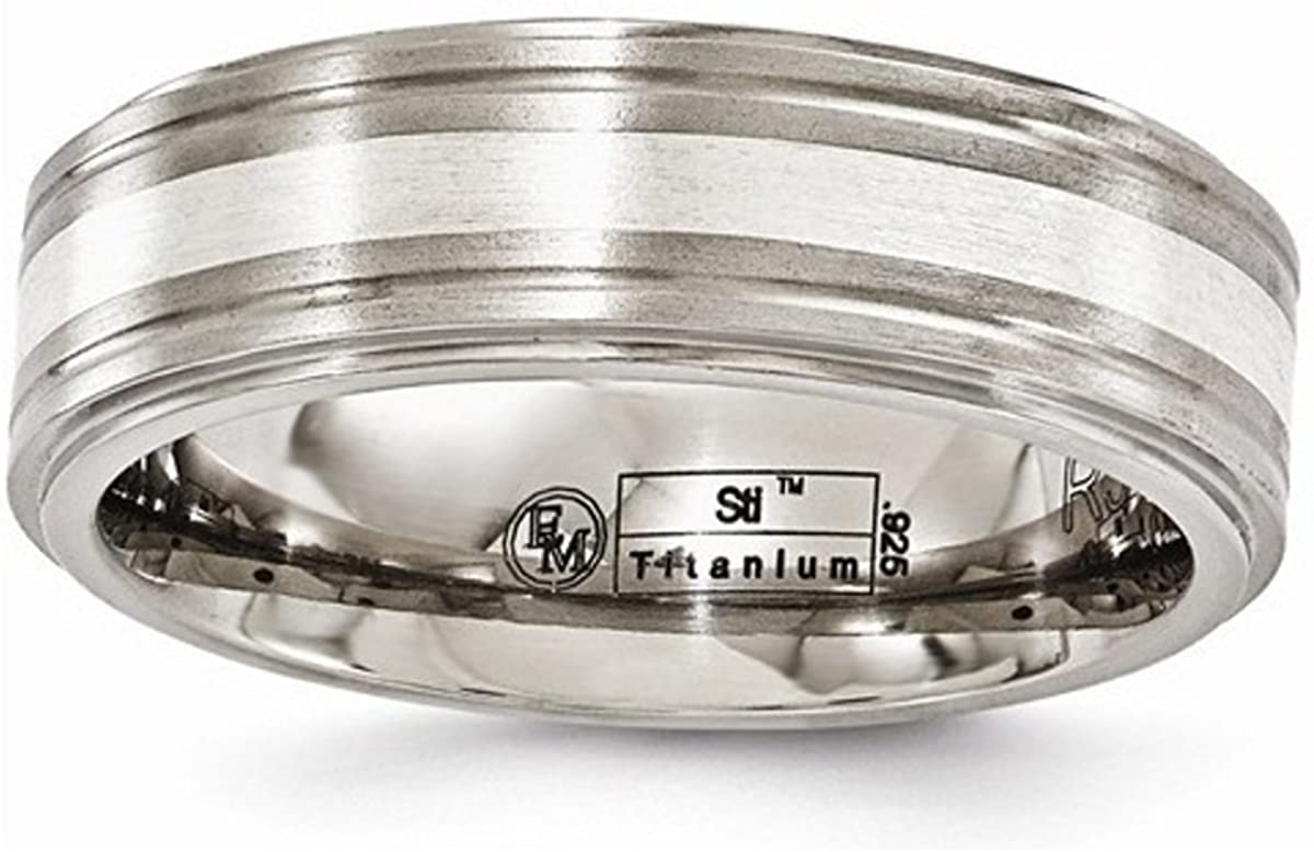 Edward Mirell Brushed Titanium with Sterling Silver Inlay 7mm Wedding Band