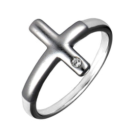 Diamond Cross Ring, Rhodium Plated Sterling Silver (.01 Ct, IJ, SI1), Size 5