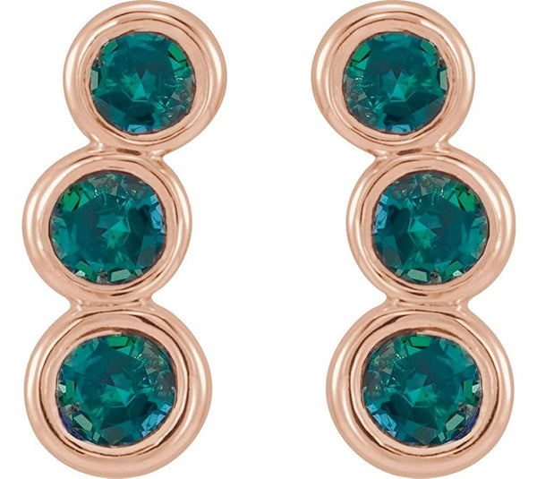 Chatham Created Alexandrite Three-Stone Ear Climbers, 14k Rose Gold