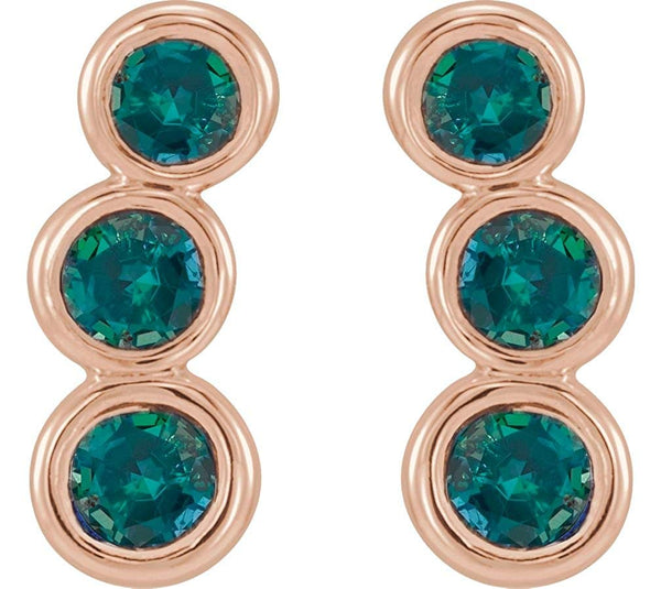 Alexandrite Three-Stone Ear Climbers, 14k Rose Gold