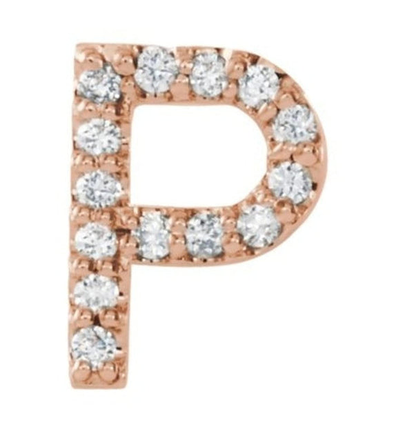14k Rose Gold Diamond Letter 'P' Initial Stud Earring (Single Earring) (.06 Ctw, GH Color, I1 Clarity)