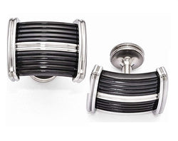 Defiance Collection Grey, Black Titanium and Stainless Steel Grooved Cuff Links, 17X23MM