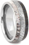 Gibeon Meteorite, Dinosaur Bone, Deer Antler 8mm Comfort-Fit Titanium Ring, Size 13.75