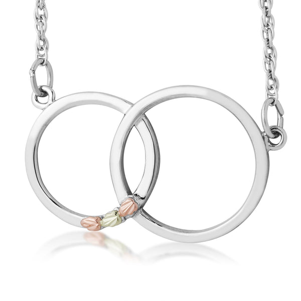 Graduated Circle Pendant Necklace, Sterling Silver, 12k Green and Rose Gold Black Hills Gold Motif, 18"