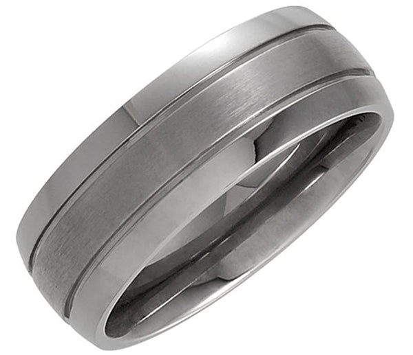 Matte Center and Polished Titanium 8mm Comfort Fit Band Size 9.5