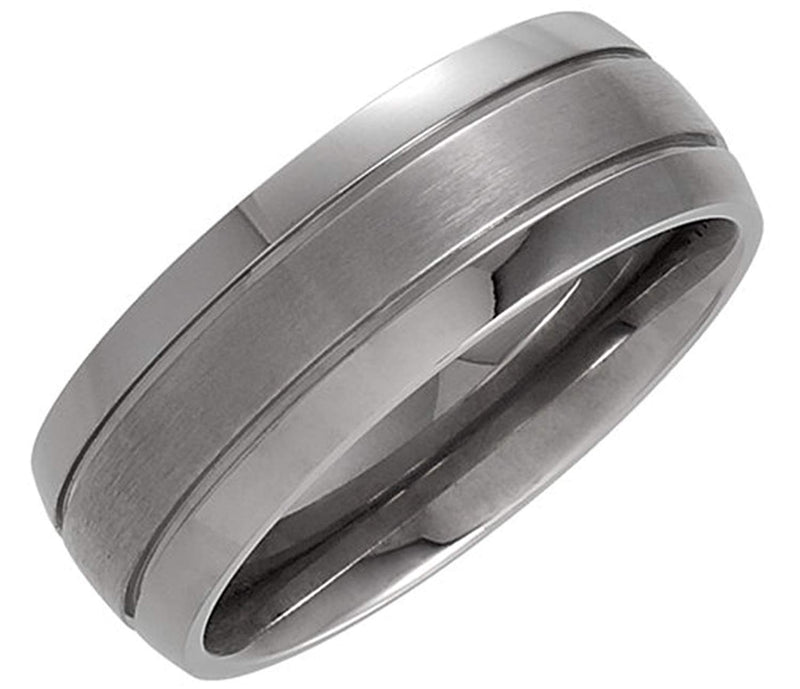 Matte Center and Polished Titanium 8mm Comfort Fit Band Size 8