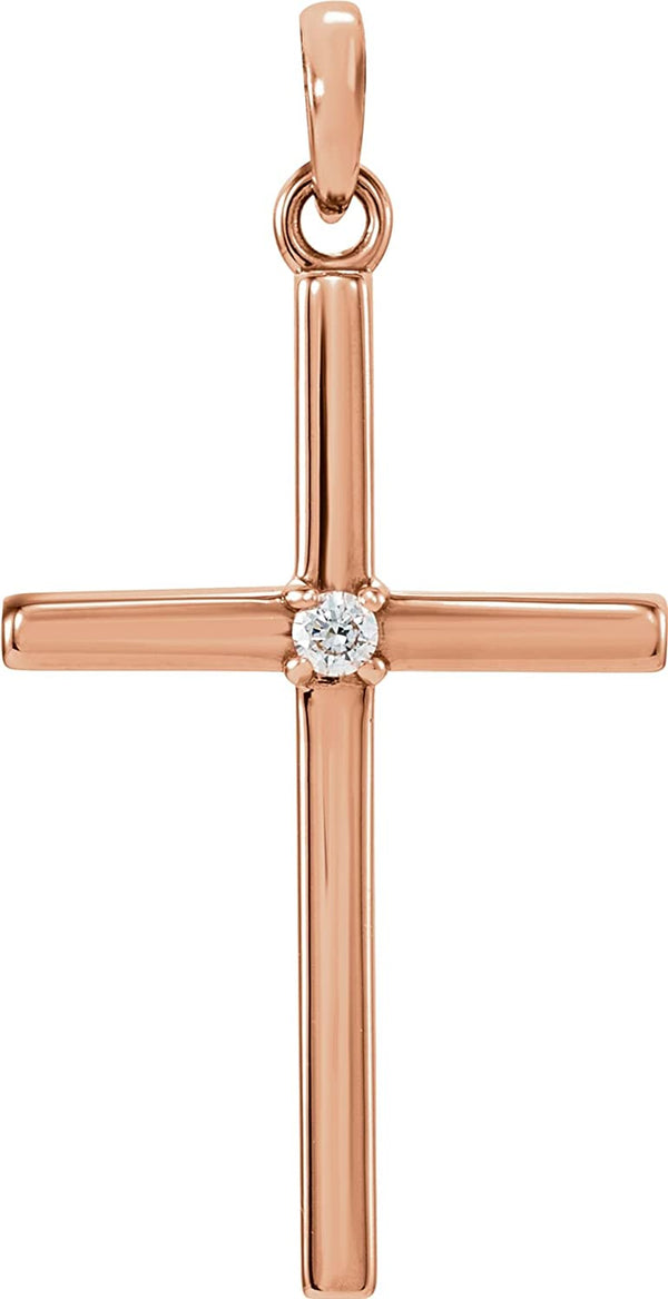 Diamond Inset Cross 14k Rose Gold Pendant (.02 Ct, G-H Color, I1 Clarity)