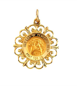 14k Yellow Gold Round Our Lady of Perpetual Help Medal (18.5 MM)