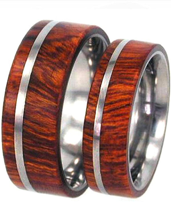 Arizona Ironwood Overlay, Titanium Pinstripe Ring, His and Hers Wedding Band Set, M12.5-F8