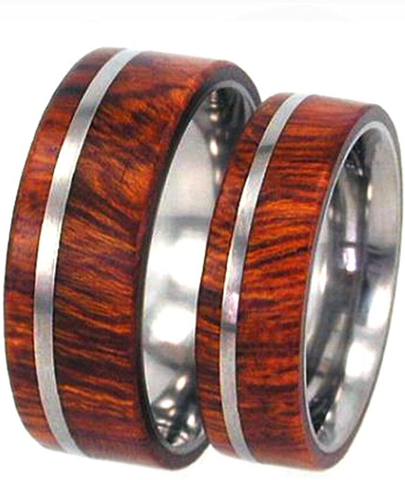 Arizona Ironwood Overlay, Titanium Pinstripe Ring, His and Hers Wedding Band Set, M12.5-F8
