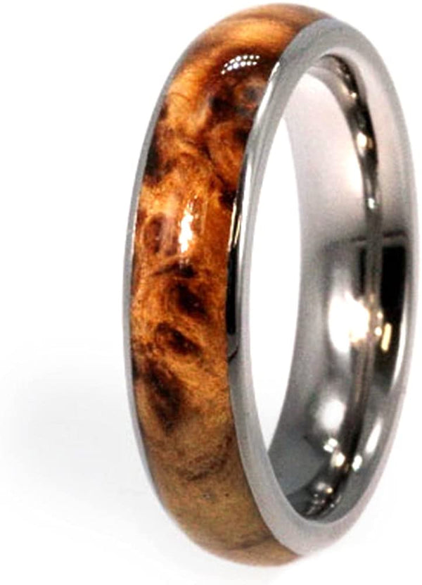 Black Ash Burl Wood Inlay 5mm Comfort-Fit Titanium Wedding Band, Size 12.5