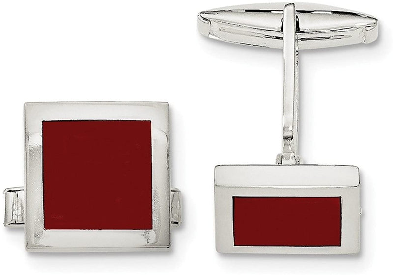 Sterling Silver Red Agate Square Cuff Links
