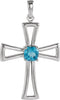 Genuine Swiss Blue Topaz Cut out Cross 14k White Gold Pendant