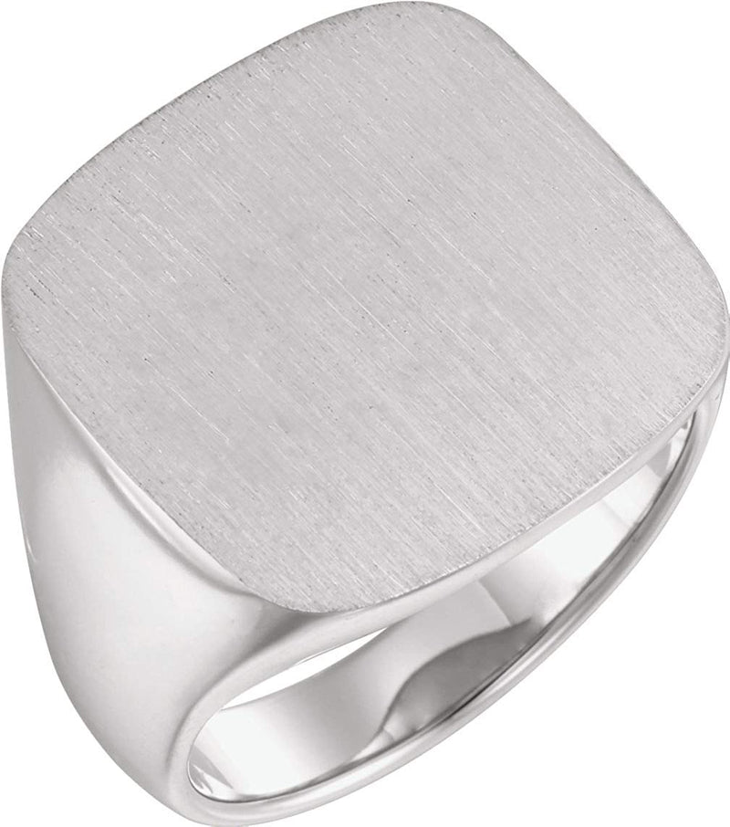 Men's Closed Back Signet Semi-Polished 14k White Gold Ring (20mm)