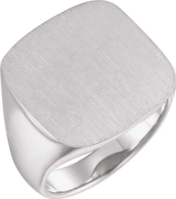 Men's Closed Back Signet Semi-Polished 14k White Gold Ring (20mm)