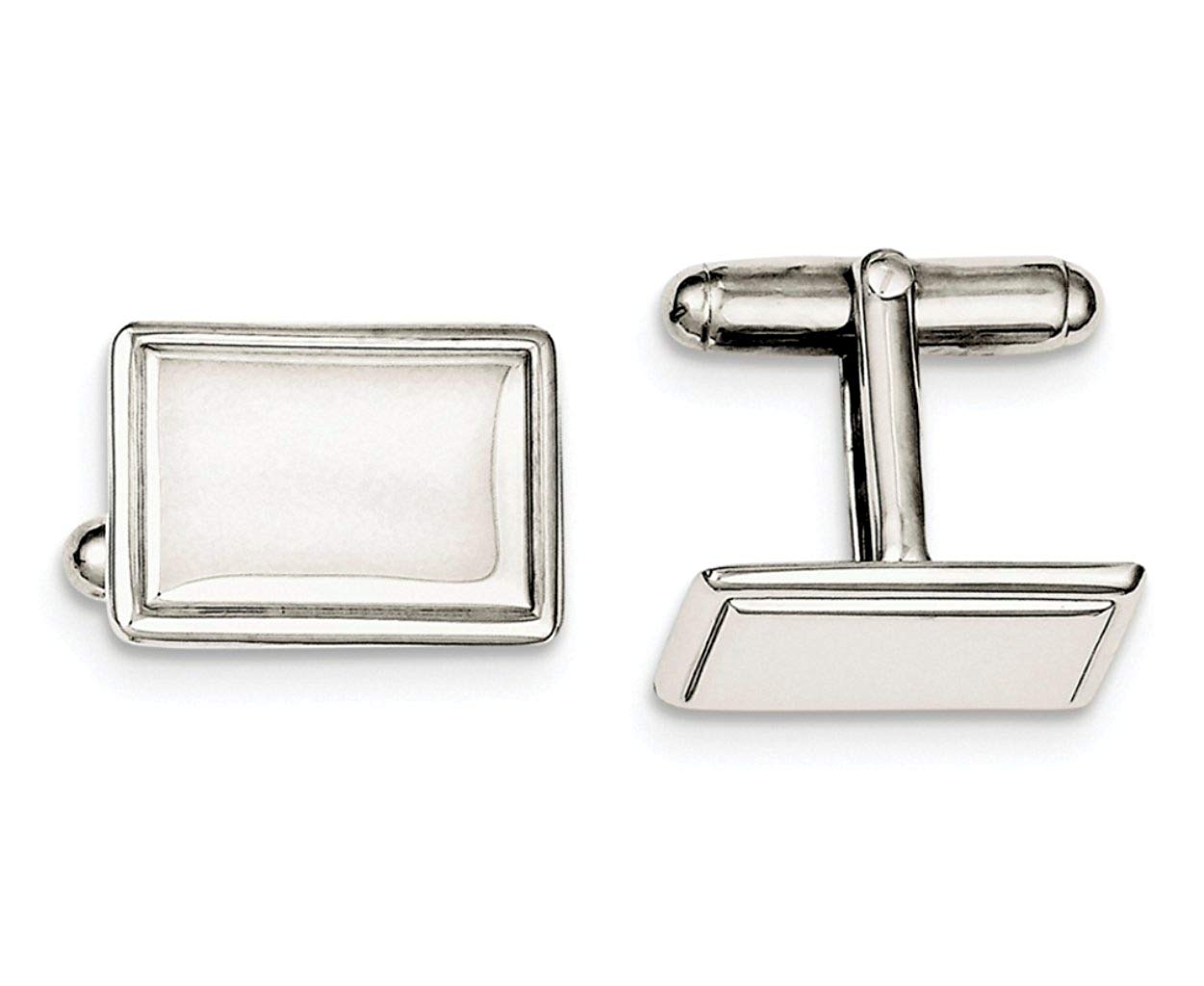 Rhodium-Plated Sterling Silver Rectangle Cuff Links, 19X15MM