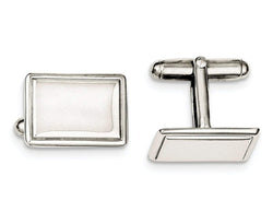 Rhodium-Plated Sterling Silver Rectangle Cuff Links, 19X15MM