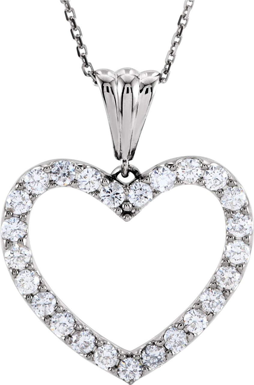 Diamond Heart 14k White Gold Pendant Necklace, 18" (1.00 Cttw)