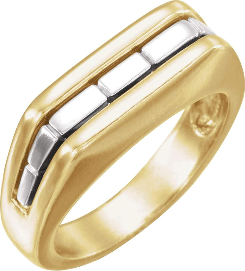 Two-Tone Men's Ring, Rhodium-Plated 14k Yellow and White Gold