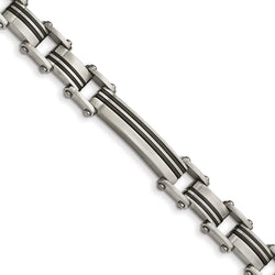 Men's Brushed Stainless Steel Black IP-Plated 12mm Link Bracelet, 8.75"