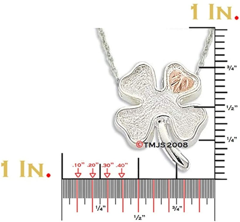 Rhodium-Plated Sterling Silver Four Leaf Clover Pendant Necklace, 12k Rose Gold Black Hills Gold