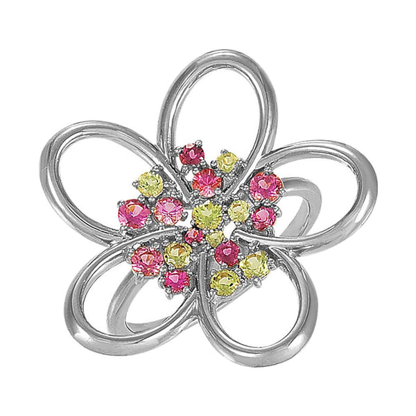 Sterling Silver, Pink Tourmaline and Arizona Peridot Flower Ring, Size 7