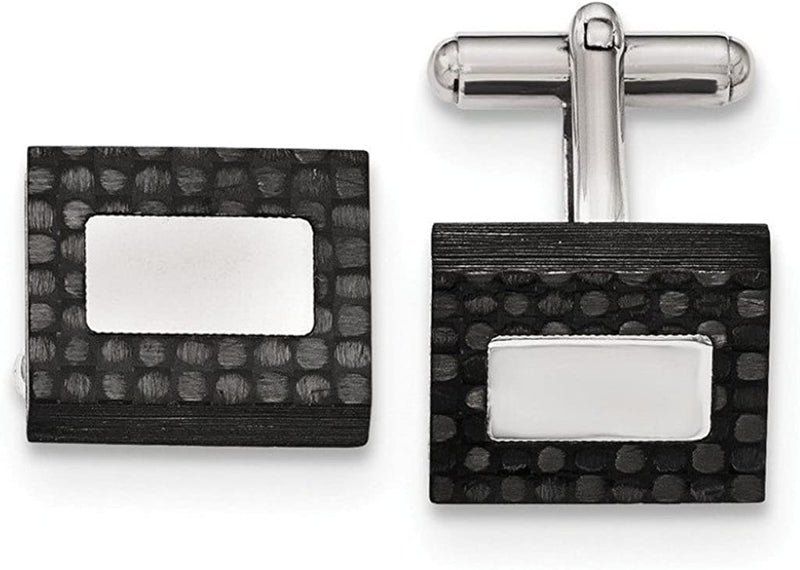 Stainless Steel, Black Carbon Fiber Square Cuff Links