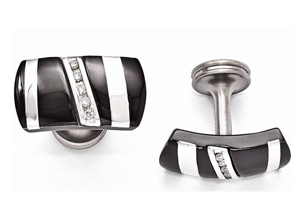 Rapture Collection Black Titanium and Sterling Silver Diamond Rectangular Cuff Links, 13X22MM (.19Ctw)