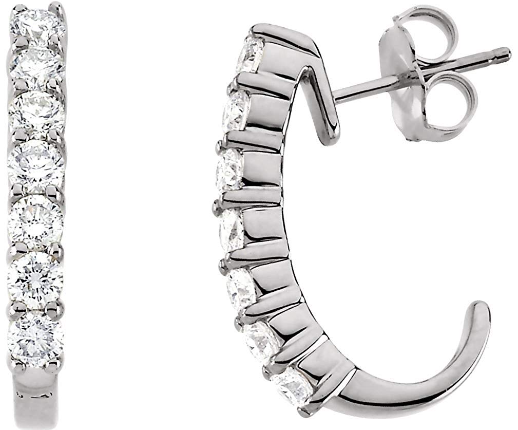 Diamond J-Hoop Earrings, Rhodium-Plated 14k White Gold (1 Ctw, Color G-H, Clarity I1)