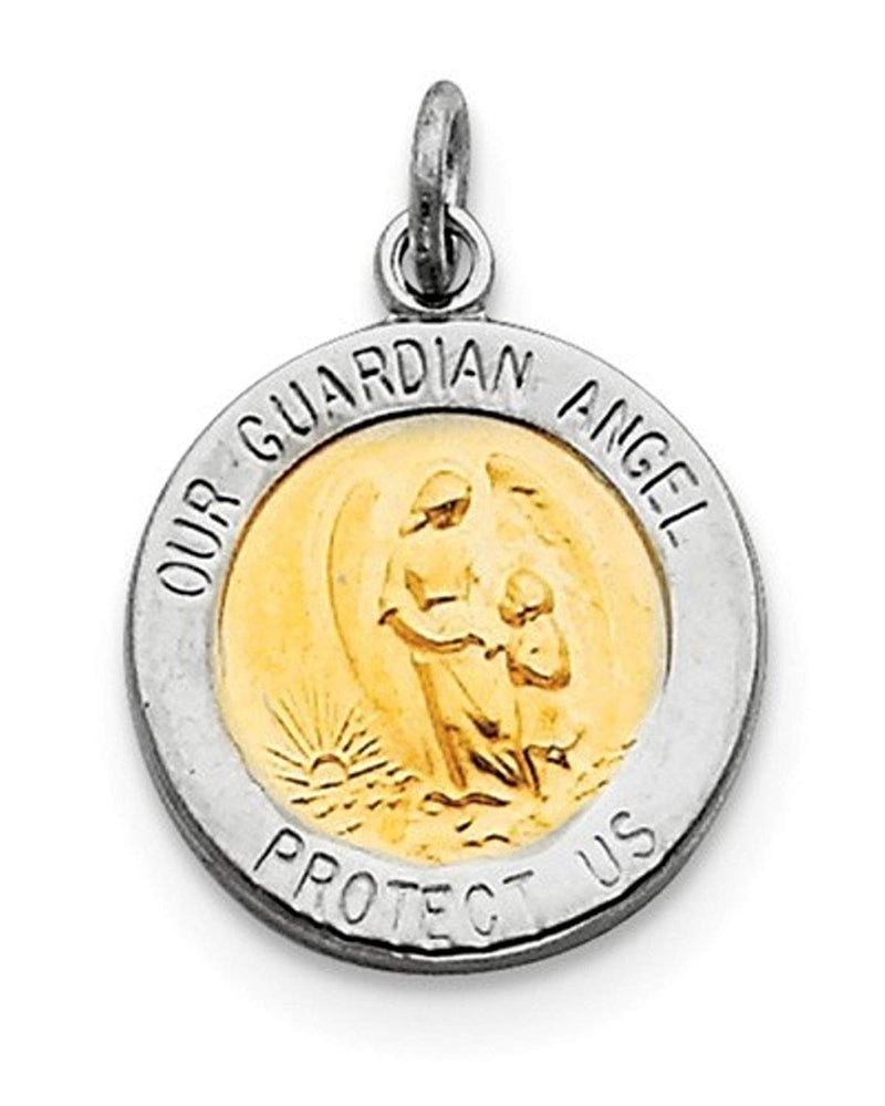 Rhodium-Plated Sterling Silver And Vermeil Guardian Angel Medal (20X15MM)